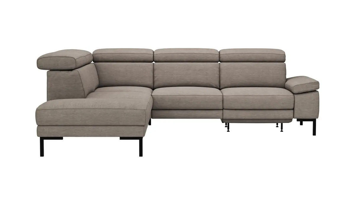Ecksofa Hudson - Ecke links mit 2,5-Sitzer, inkl. Kopfteil/Armlehne verstellbar und Sitzvorzug/Relaxfunktion (motorisch), Stoff, Khaki