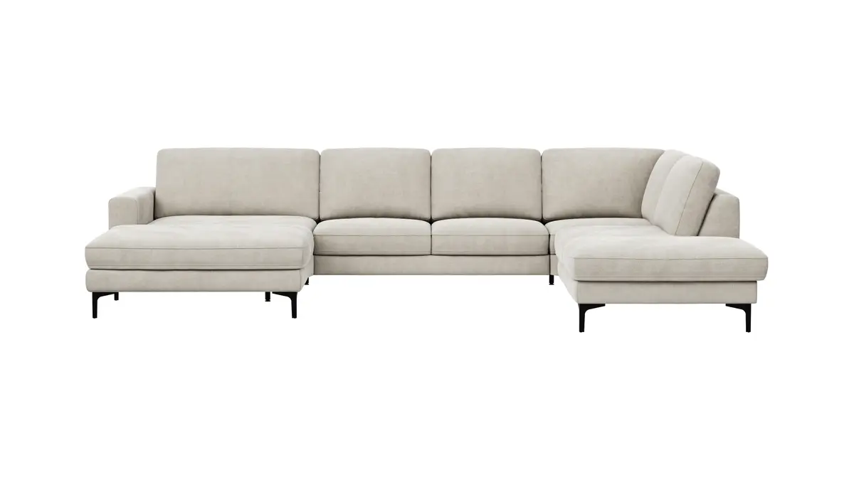 Wohnlandschaft Oviedo - Longchair links mit 2-Sitzer und Ecke rechts, Stoff, Natur