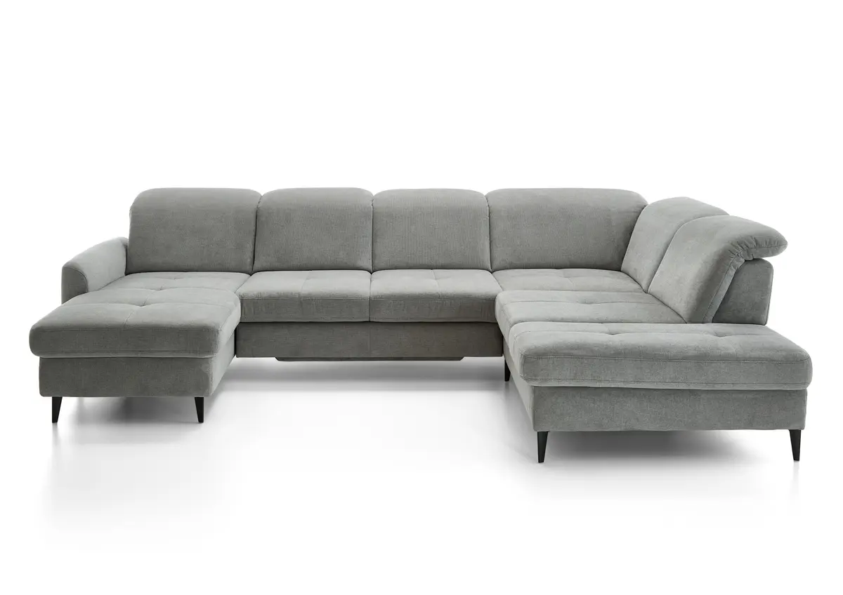 Wohnlandschaft - Longchair links mit 2,5-Sitzer und Ecke rechts, Sitztiefe verstellbar, Stoff, Grau