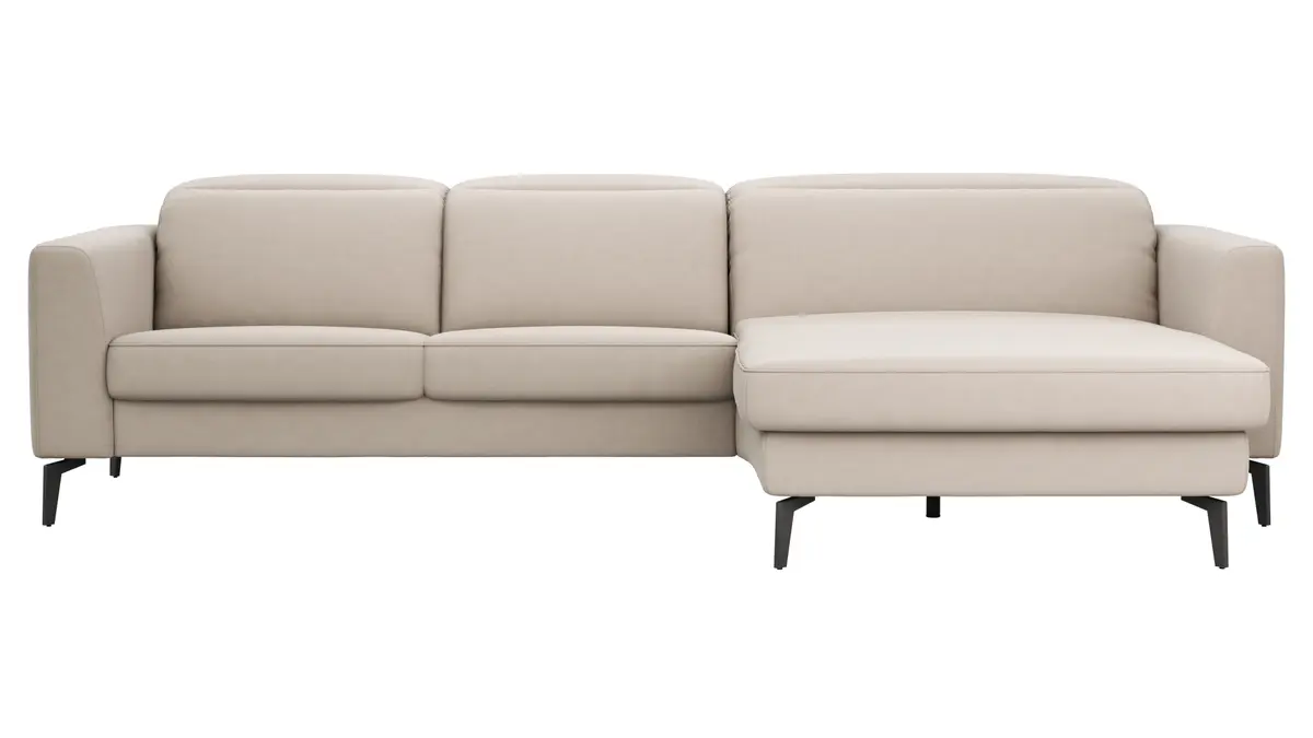 Ecksofa Rafaela 2.0 - 2,5-Sitzer mit Longchair rechts inkl. Kopfteilverstellung, Leder, Champagner