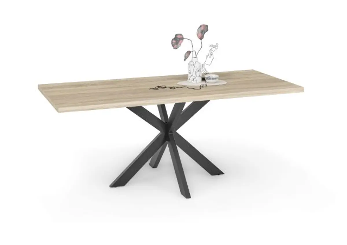 Esstisch - LB ca. 180x90 cm, Eiche sägerau, Schwarz