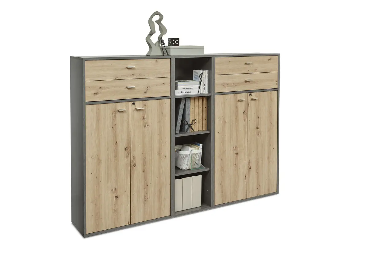 Regalsystem - Graphit, Eiche Nachbildung