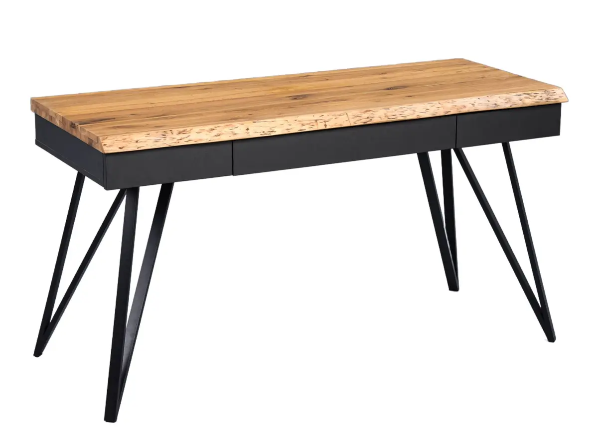 Schreibtisch - LB ca. 140x56 cm, Wildeiche massiv geölt, Anthrazit, Schwarz