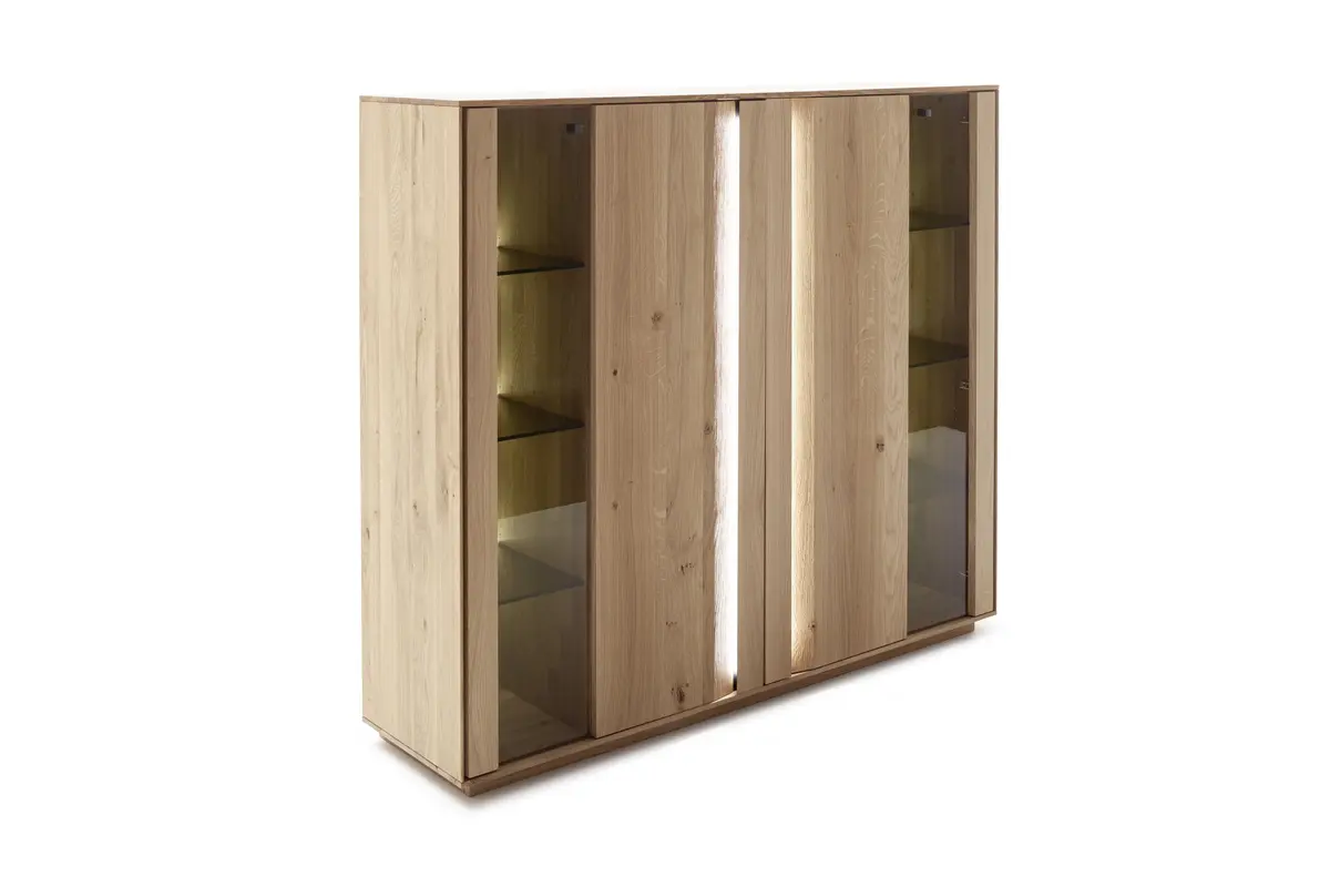 Highboard Due Viso - inkl. Beleuchtung, BHT ca. 153x135x40 cm , Wildeiche Roheffekt, geölt