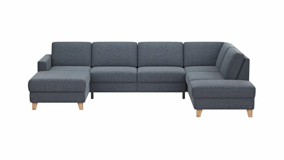 Wohnlandschaft Merlos - Longchair links mit 2,5 Sitzer und Ecke rechts, Stoff, Hellblau