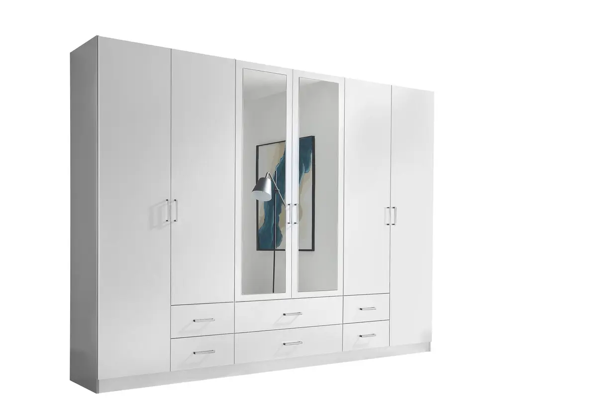 Drehtürenschrank- B ca. 271 cm, Weiß, Spiegel