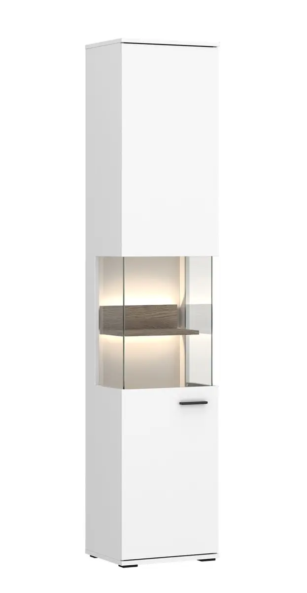 Vitrine - mit Beleuchtung, B ca. 40 cm, Alpinweiß, Viking Eiche Nachbildung