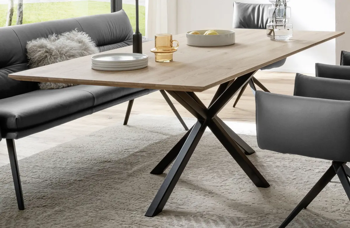 Esstisch Due Viso - LB ca. 220x100 cm, Wildeiche massiv, geölt