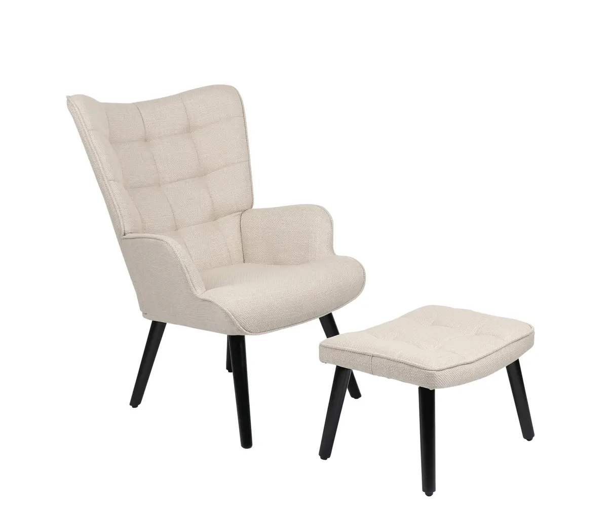 Sessel mit Hocker - Stoff, Beige