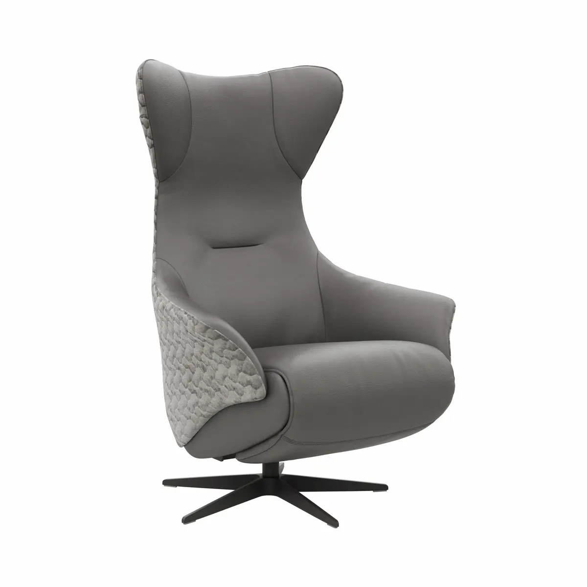 Relaxsessel Follina - Relaxfunktion (motorisch), Leder, Stoff, Grau