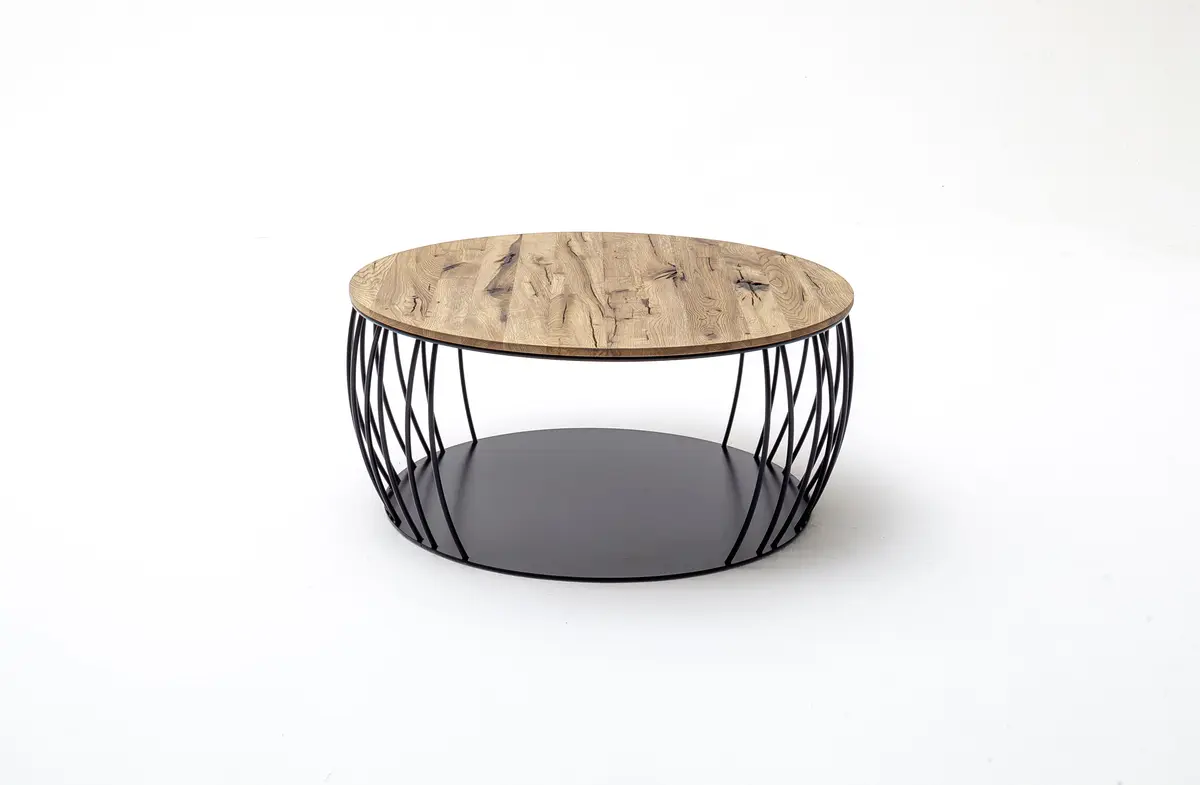 Couchtisch Pavia - Druchmesser ca. 80 cm, Eiche massiv, Vintage