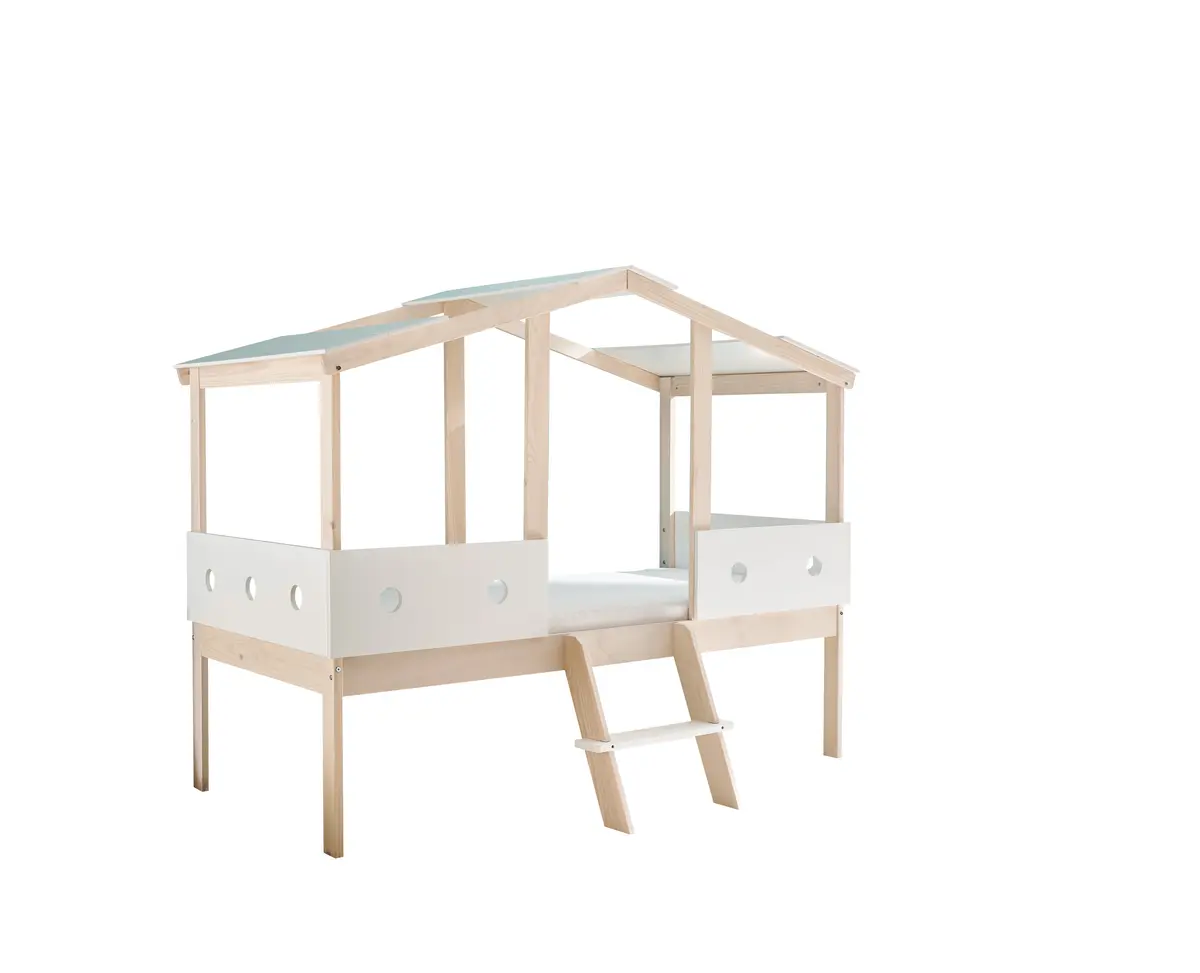 Hausbett - Liegefläche ca. 90x200 cm, Weiß, Kiefer Natur