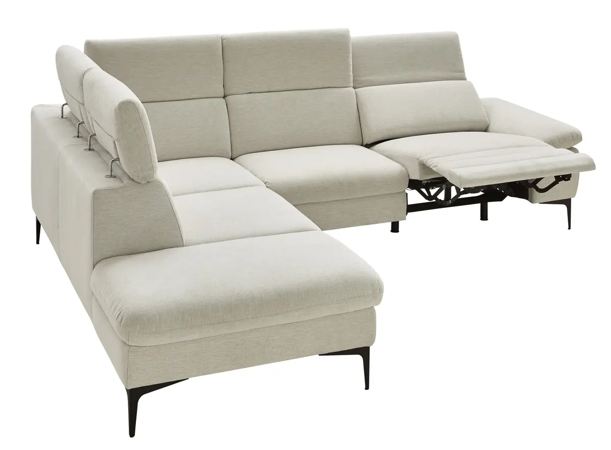 Ecksofa Felipa - Ecke links mit 2,5-Sitzer inkl. Relaxfunktion (motorisch) und Kopfteil verstellbar, Stoff, Natur