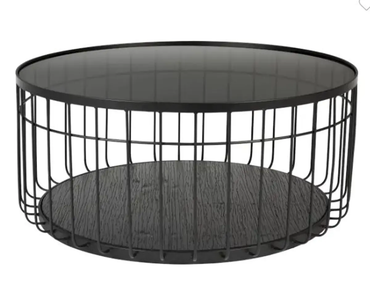 Couchtisch Svala L - Eisen, MDF, Glas, Schwarz