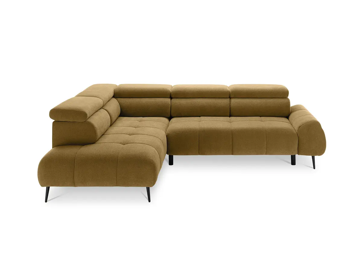 Ecksofa - Ecke links mit 2-Sitzer, Sitzvorzug motorisch, Kopfteil verstellbar, Stoff, Amber