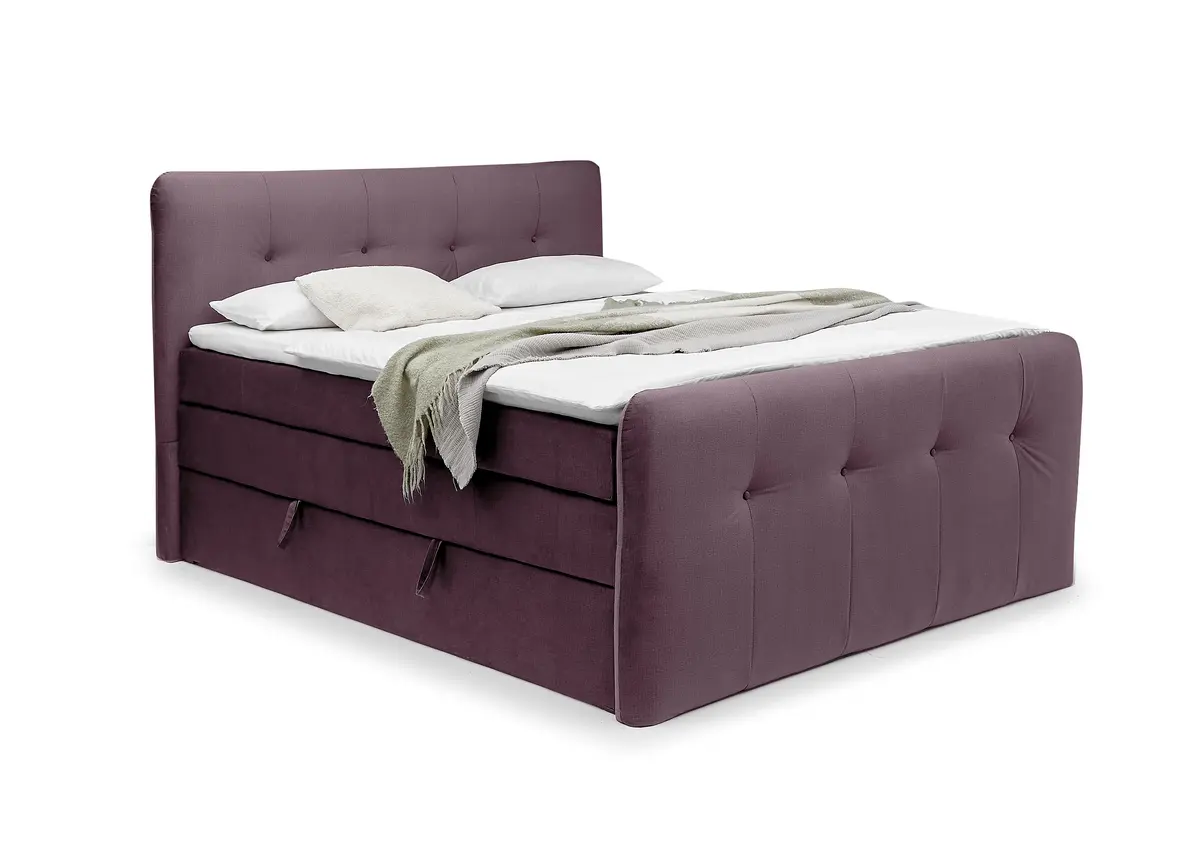 Boxspringbett HOLLIE- Liegefläche ca. 180x200 cm, Stoff, Brombeer, Bonell, Inkl. Topper