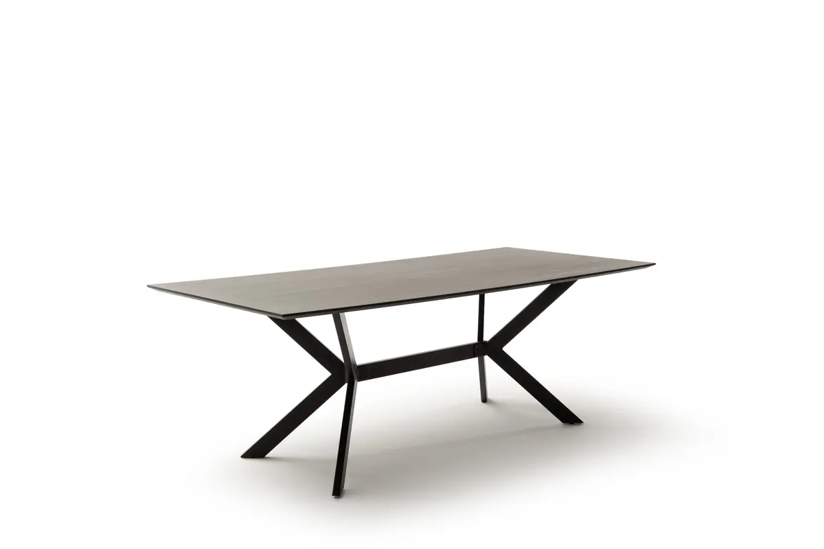 Esstisch Eldur - LB ca. 220x100 cm, Bambus, Tabakbraun, Gestell, Schwarz