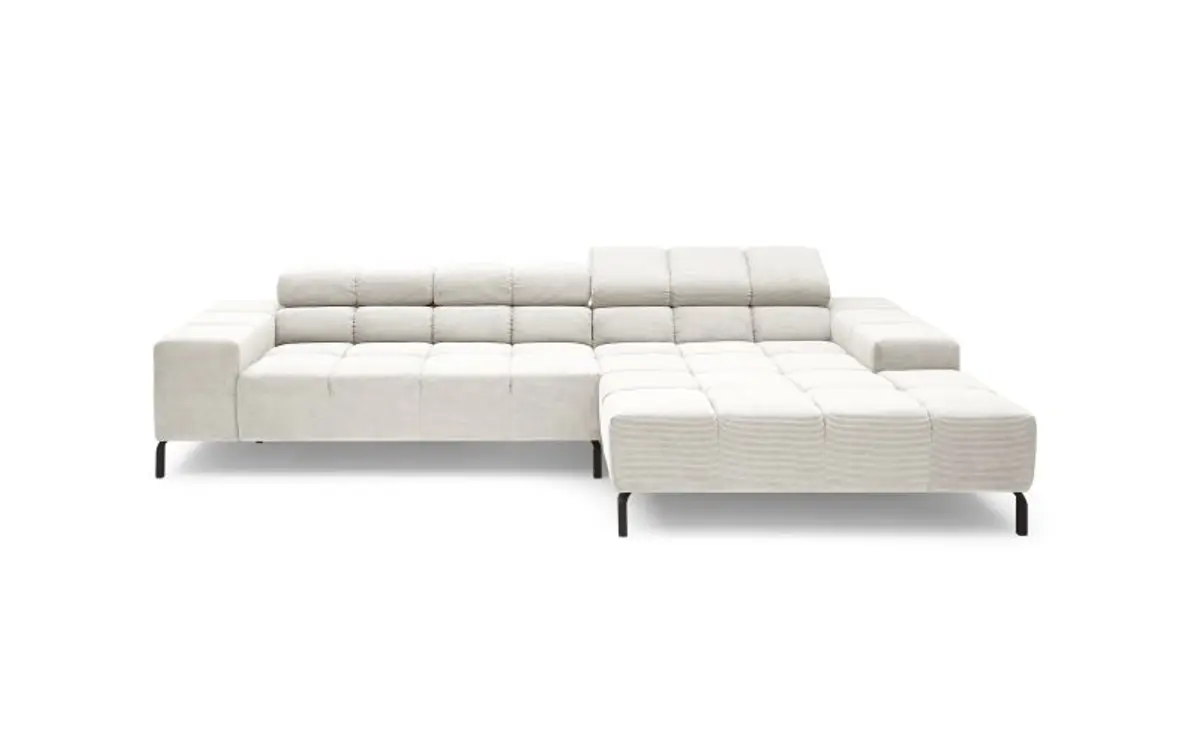 Ecksofa CLIVIA - 2-Sitzer mit Longchiar rechts, Sitzvorzug motorisch, Kopfteil verstellbar, Stoff, Creme