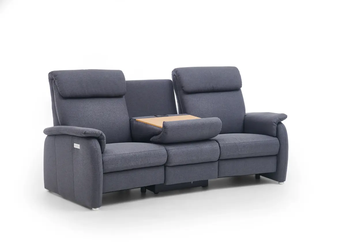 Sofa - 2-Sitzer mit Trapezelement mit Tisch mittig, inkl. teilmotorische Verstellung, Stoff, Anthrazit
