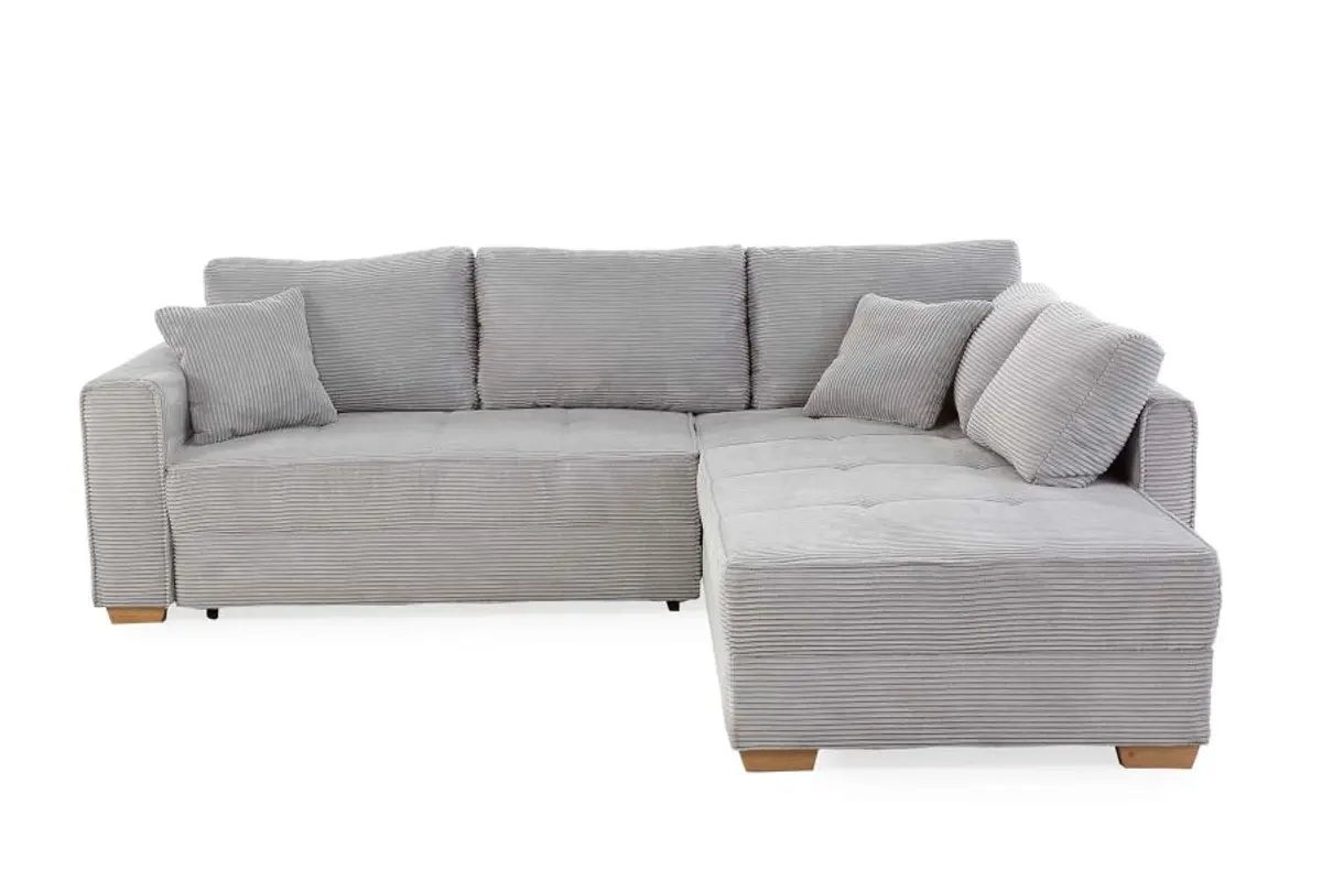 Ecksofa JAMELL - 2,5-Sitzer, Ecke rechts inkl. Schlaffunktion mit Bettkasten, Stoff, Hellgrau