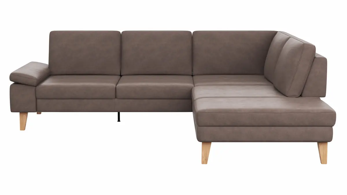 Ecksofa Houston - 2,5-Sitzer, Eckelement und 1-Sitzer mit Abschlussteil rechts,  inkl. Sitztiefenverstellung und Armlehne klappbar, Leder, Dunkelbraun