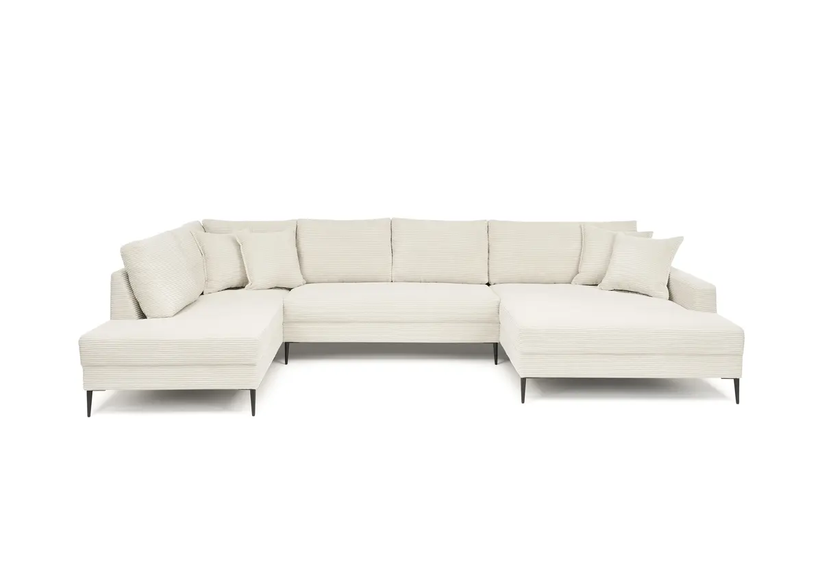 Wohnlandschaft - Ecke links, 2-Sitzer, Longchair rechts, Stoff, Creme