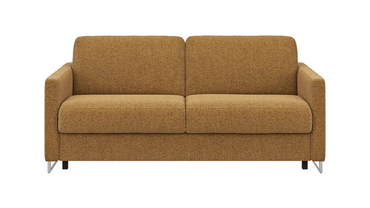 Sofa Nuoro - 2,5-Sitzer inkl. Schlaffunktion, Armlehne mit Kufe, Stoff, Cognac