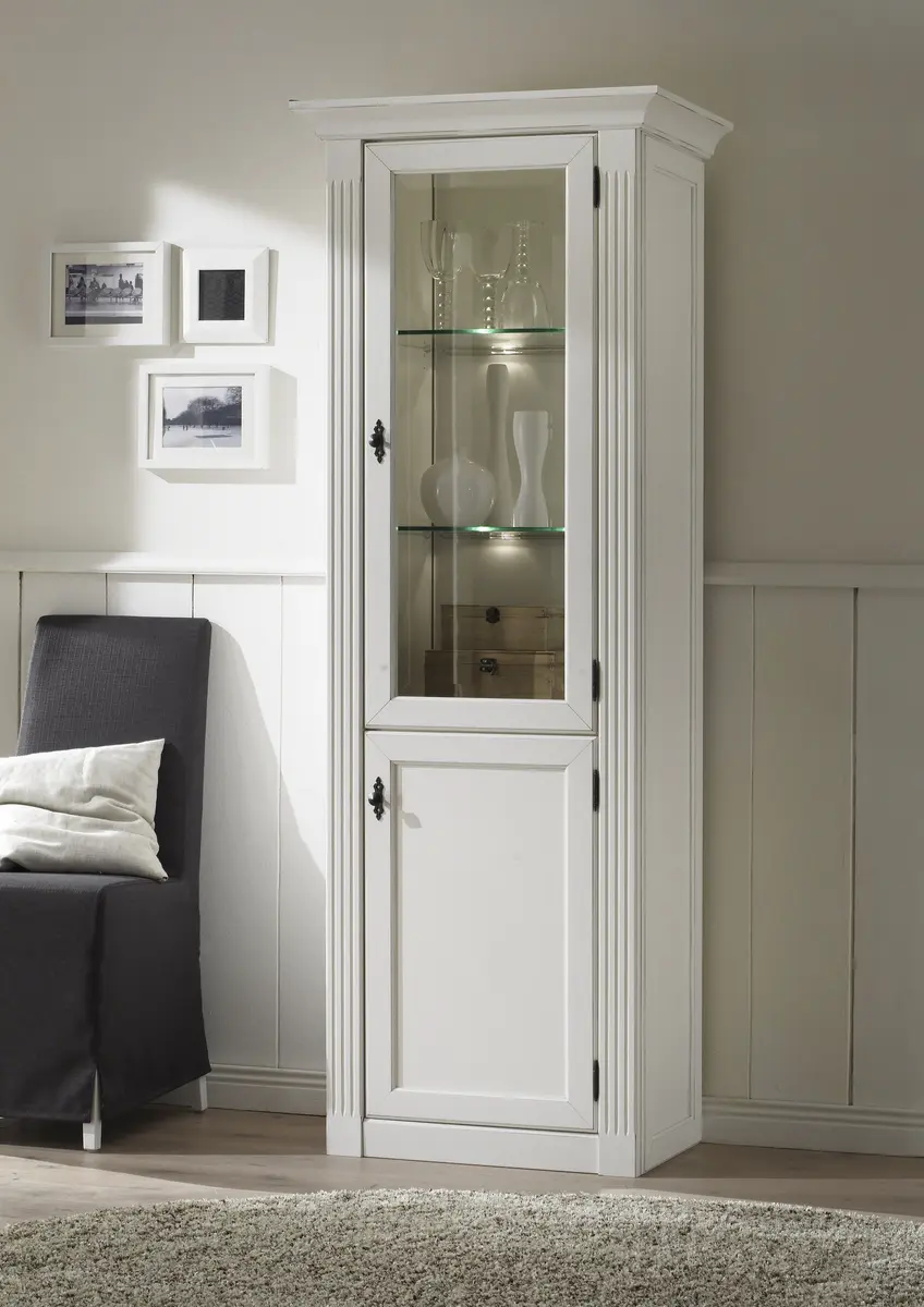 Vitrine - mit Beleuchtung, Lack, weiß