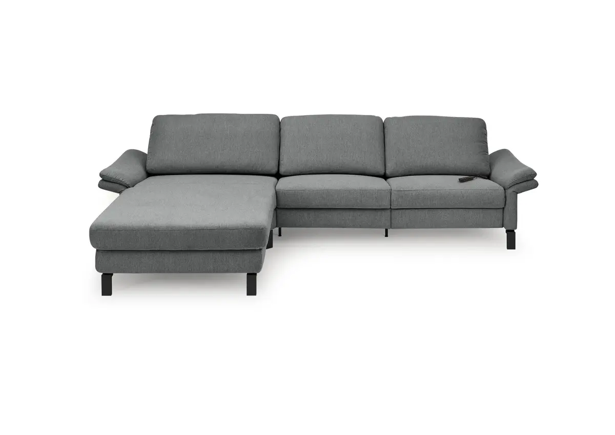 Ecksofa CALM PREMIUM 2.0 - Longchair links mit 3-Sitzer, Relaxfunktion motorisch, Armlehne verstellbar, Stoff, Anthrazit