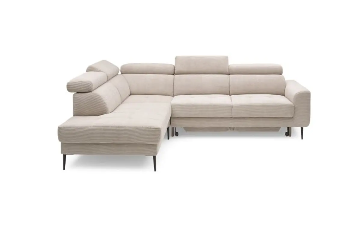 Ecksofa CHARIS - Ecke links, 2-Sitzer inkl. Schlaffunktion und Bettkasten, Microfaser, Sand