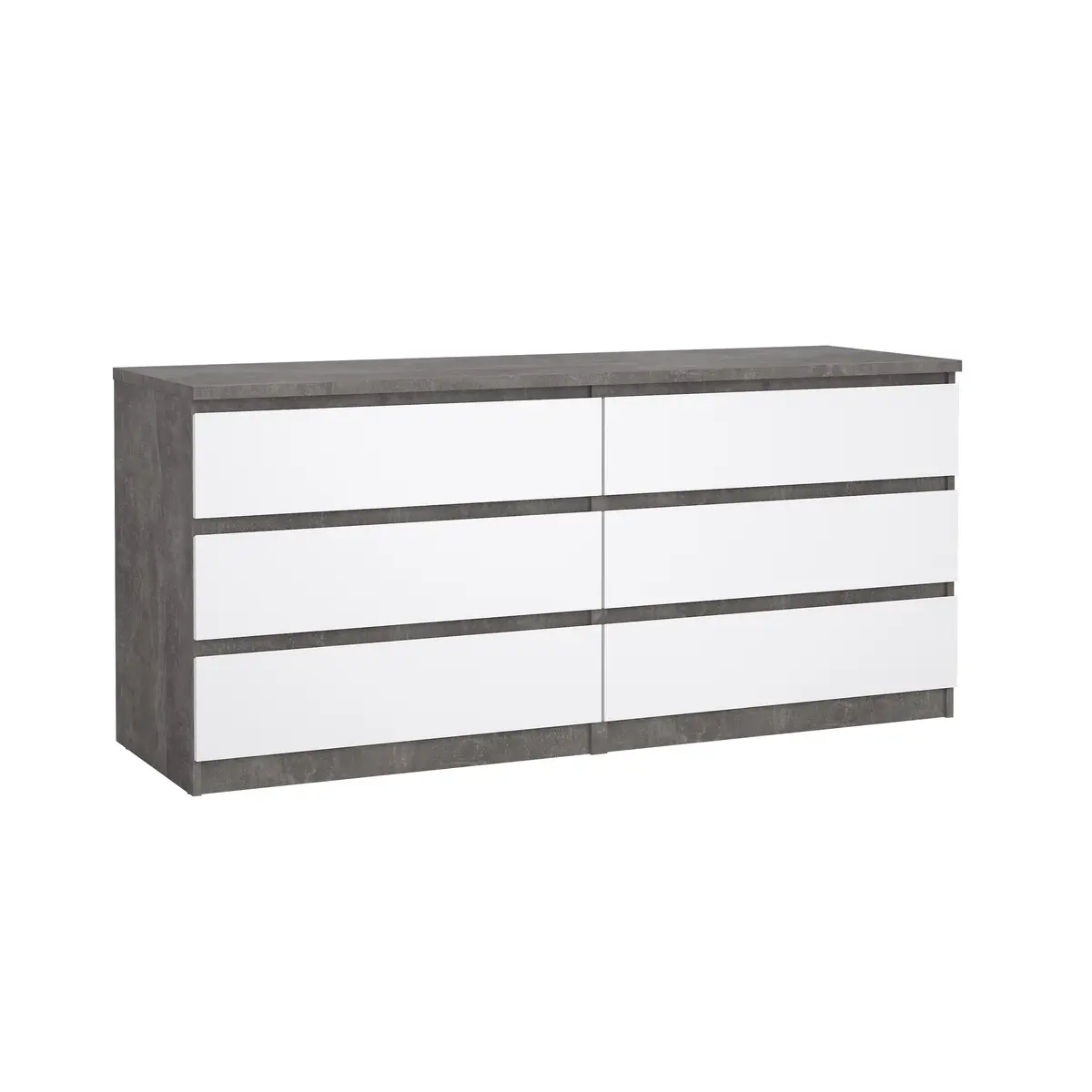 Kommode - B ca. 154 cm, Betonoptik, Weiß Hochglanz