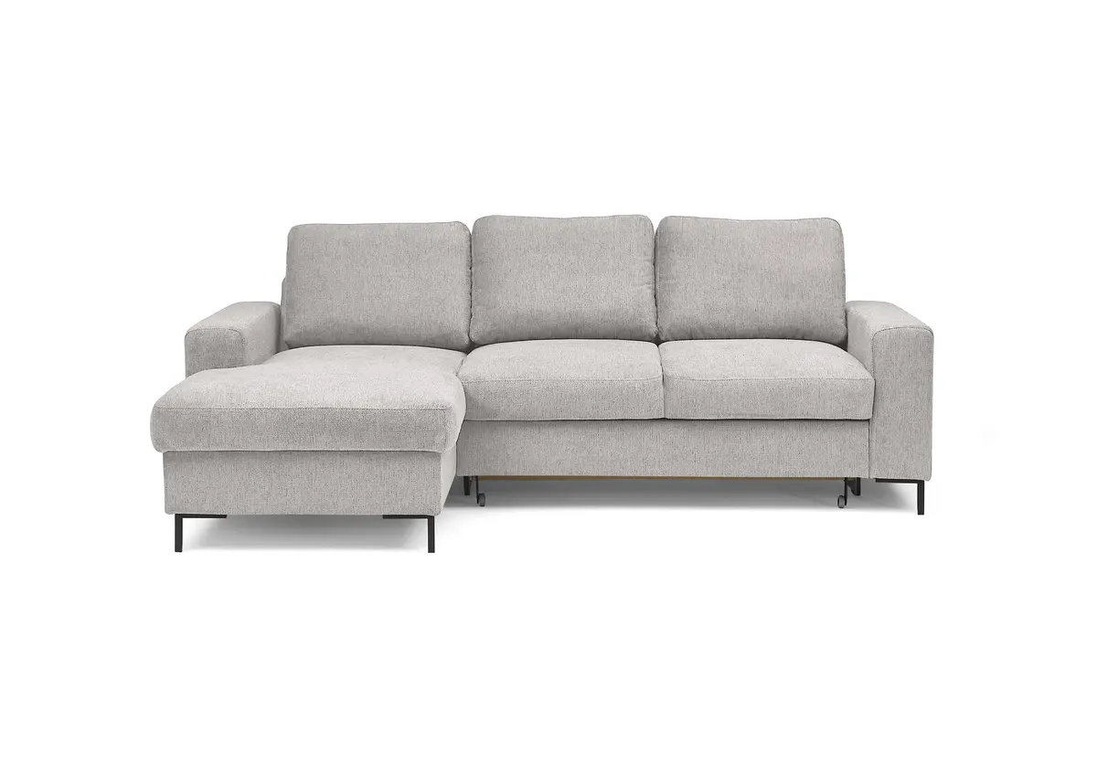 Ecksofa - Longchair links mit 2-Sitzer, Stoff, Silbergrau
