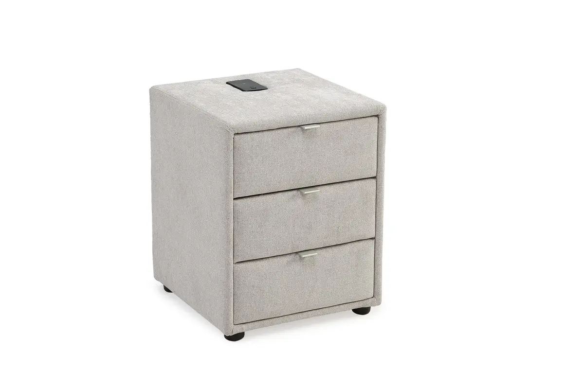 Nachttisch- Inkl. Ladeport, Stoff, Hellgrau