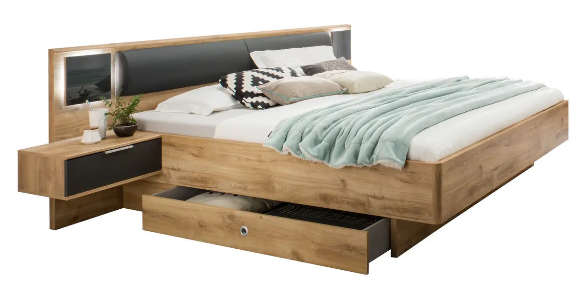 Bettanlage- Liegefläche ca. 180x200 cm, Eiche Dekor, Graphit