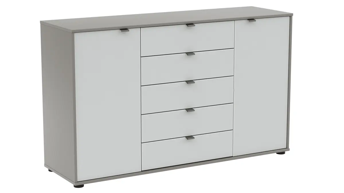 Kommode Marbella - Lack, Grau, Glas, Weiß