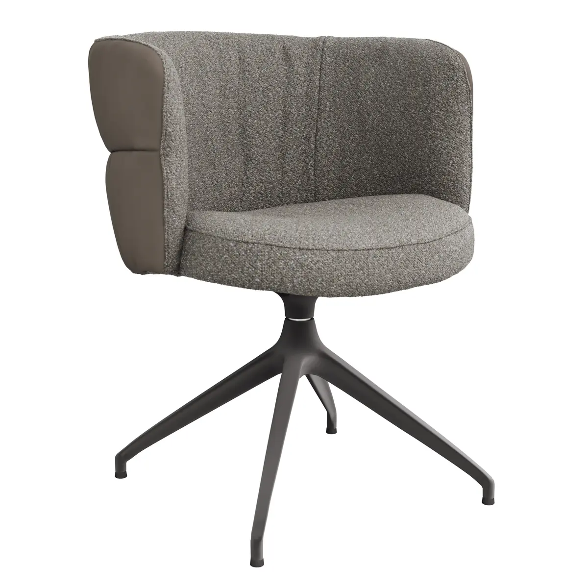 Armlehnstuhl Milana - drehbar, Leder Grau, Stoff Graubraun