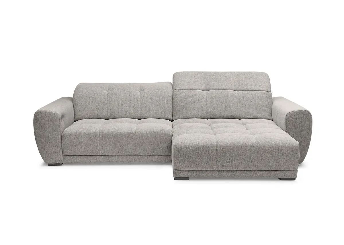 Ecksofa -2-Sitzer mit Longchair rechts, Kopfteil verstellbar, Sitztiefe verstellbar motorisch, Stoff, Taupe