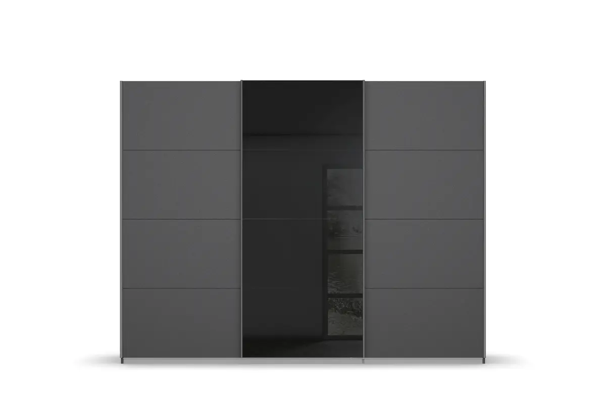 Schwebetürenschrank- B. ca. 203 cm, Graumetallic, Glas, Schwarz