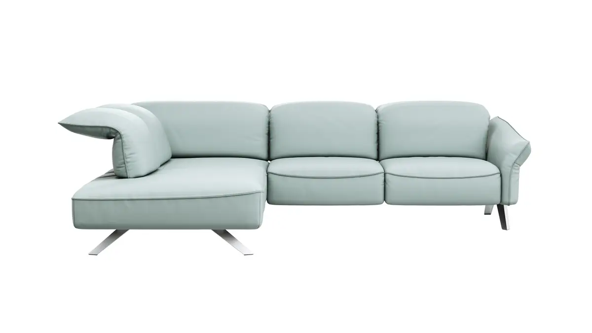 Ecksofa Bormio - Ecke links, 2,5-Sitzer inklusive Kopfteilverstellung, Leder, Jade