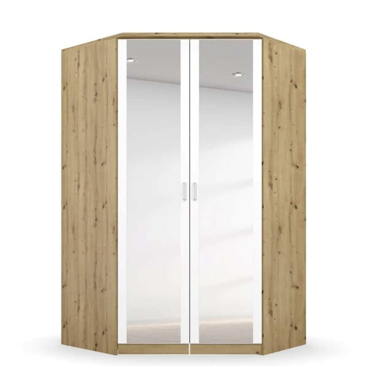 Eckschrank ROYAN- B ca. 117 cm, Eiche Dekor, Weiß, Spiegel