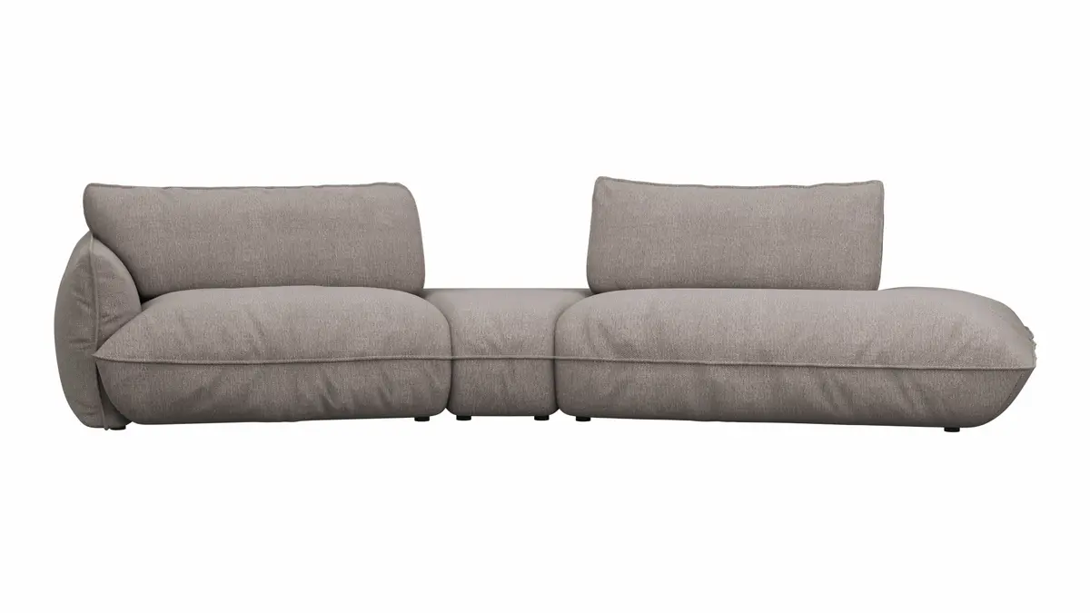 Trapezsofa Fluffy - 2-Sitzer mit Trapezelement und Abschlussteil inkl. Rückenlehne verstellbar, Stoff, Taupe