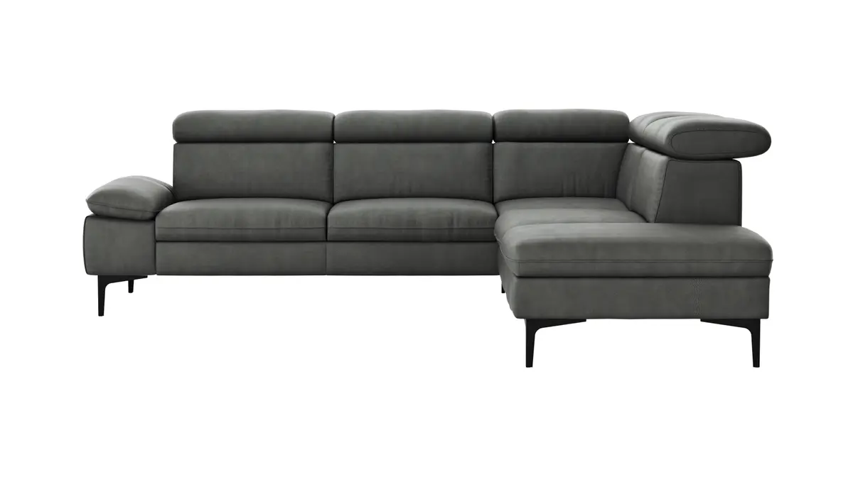 Ecksofa Felipa - 2,5-Sitzer mit Ecke rechts inkl. Kopfteil verstellbar, Leder, Grau