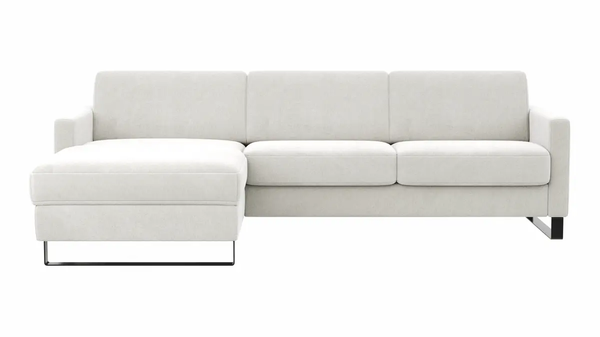 Schlafsofa Laredo - Longchair mit 2-Sitzer rechts inkl. Schlaffunktion mit Bettkasten, Stoff, Offwhite