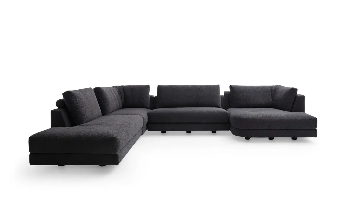 Ecksofa Cuneo - Ecke links mit 2-Sitzer und Longchair rechts - Boucle, Ash