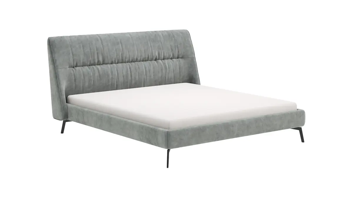 Bett Alvito - Liegefläche 180x200 cm, Stoff, Silberfarben