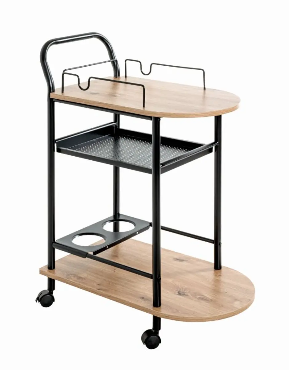 Servierwagen - B/H/T ca. 65x83x35 cm, Eiche Nachbildung, Schwarz