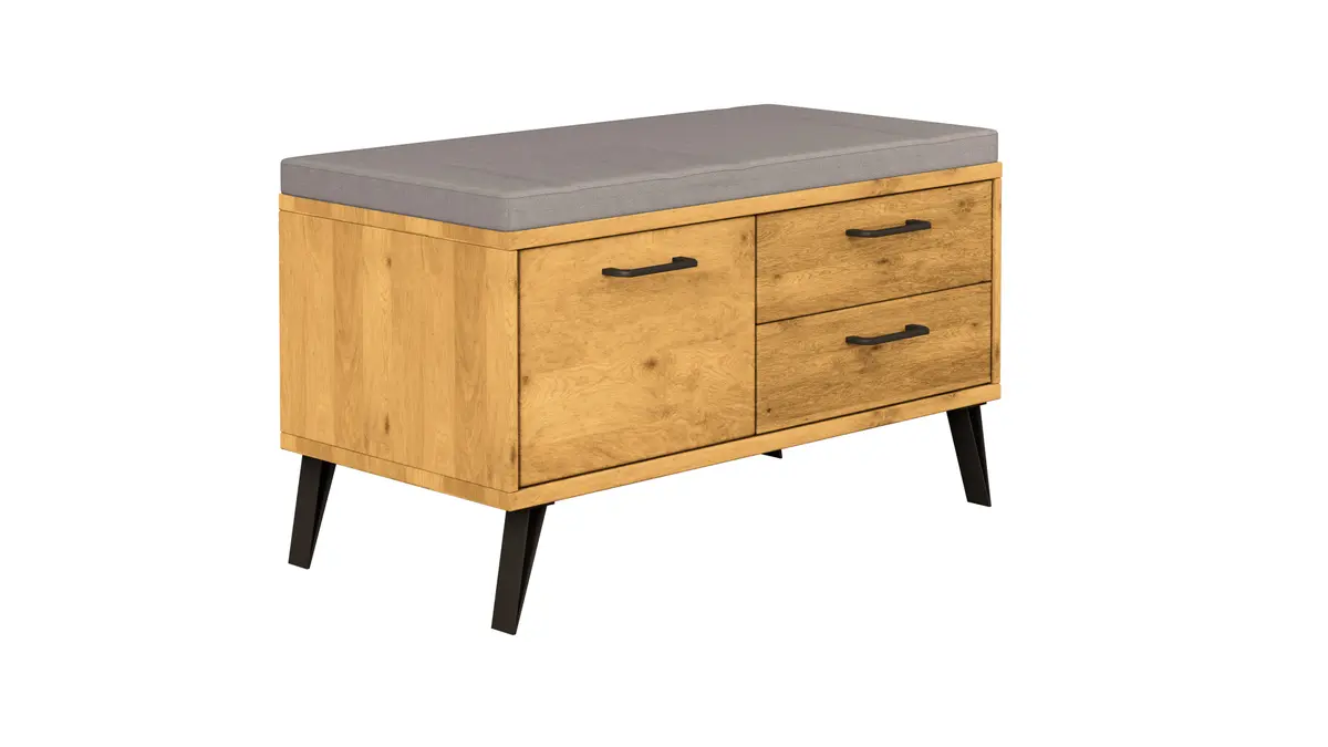 Garderobenbank Savannah - inkl. Sitzkissen grau, Wildeiche massiv, natur geölt