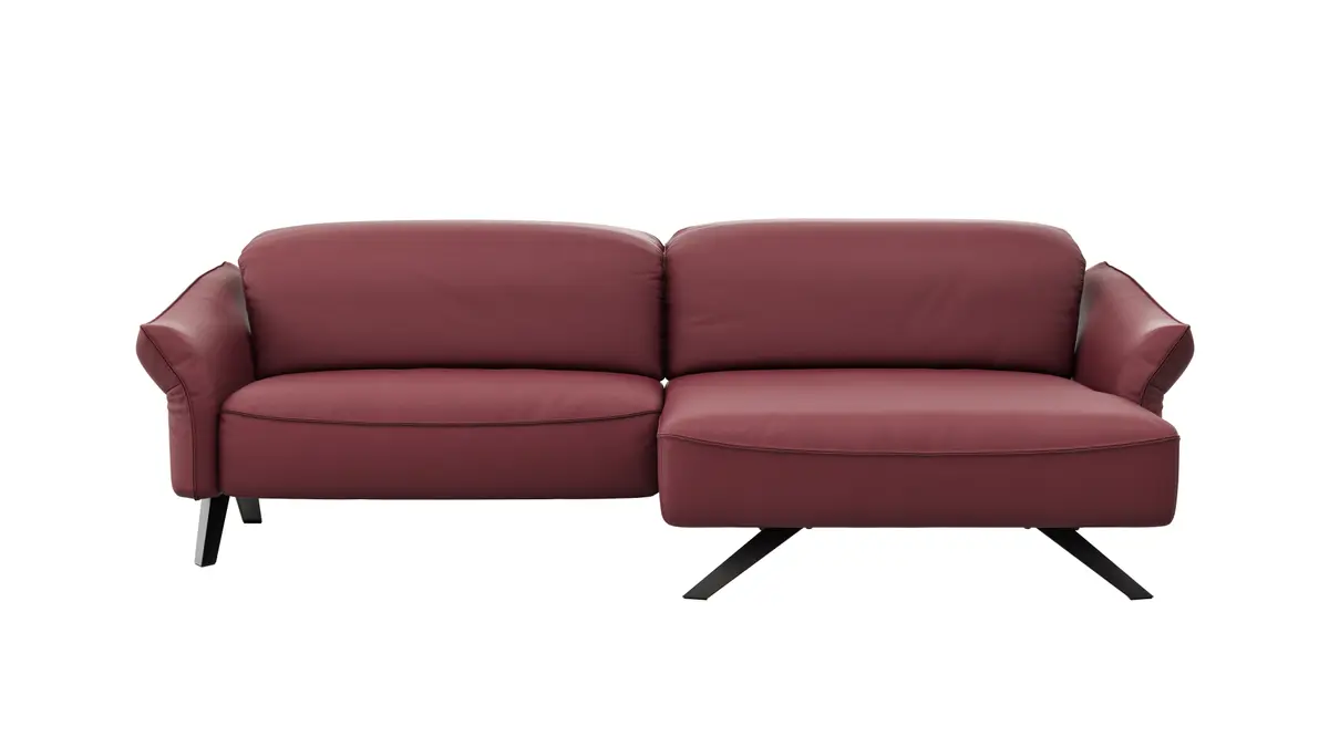 Ecksofa Bormio - 1,5-Sitzer mit Longchair rechts inkl. Fußteil- und Sitztiefenverstellung motorisch, Kopfteilverstellung, Leder, weinrot
