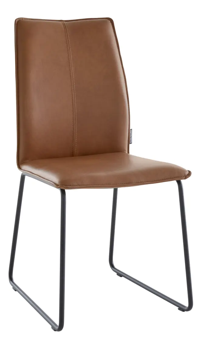 Stuhl Stine - Leder, Cognac, Kufe, Schwarz