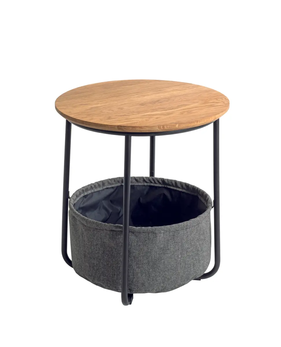 Beistelltisch - Ø/H ca. 45x50 cm, Eiche massiv geölt, Schweizer Kante, Schwarz